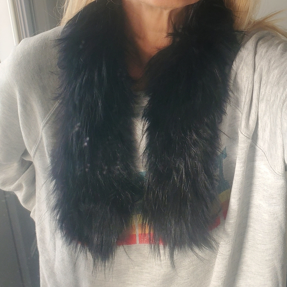 Real Black Fox Fur Scarf Collar By Sink